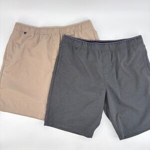 Voyager Mens Performance Stretch Shorts XL Gray Khaki Bundle of 2 Hiking Travel